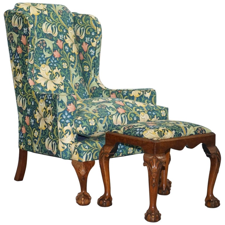 William Morris Irish Style Claw and Ball Walnut Wingback