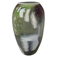 William Morris Hand Blown Signed and Dated Scenic Studio Art Glass Vase, 1985