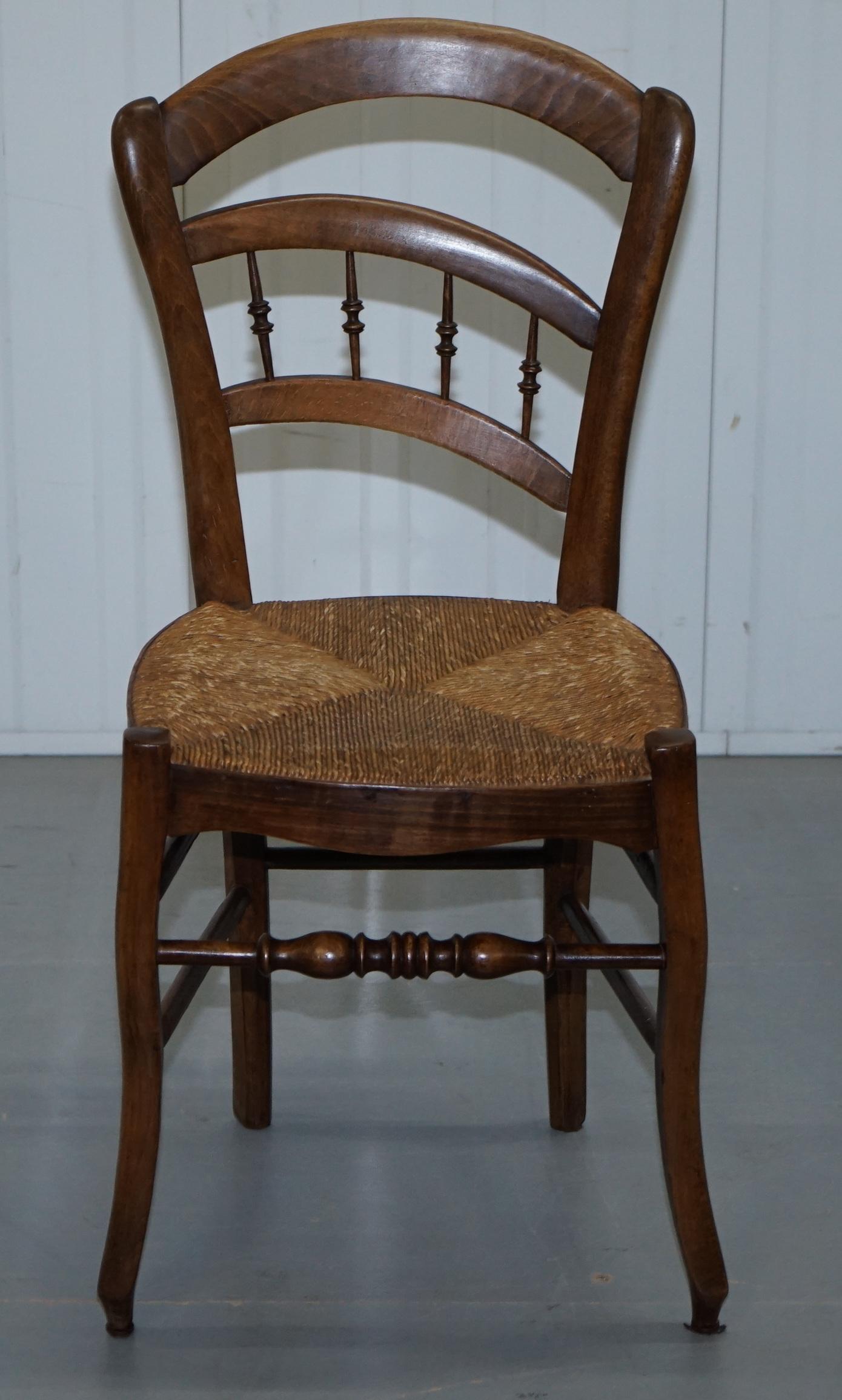 Arts and Crafts William Morris Liberty London Sussex Rush Seat Set of Four Walnut Dining Chairs