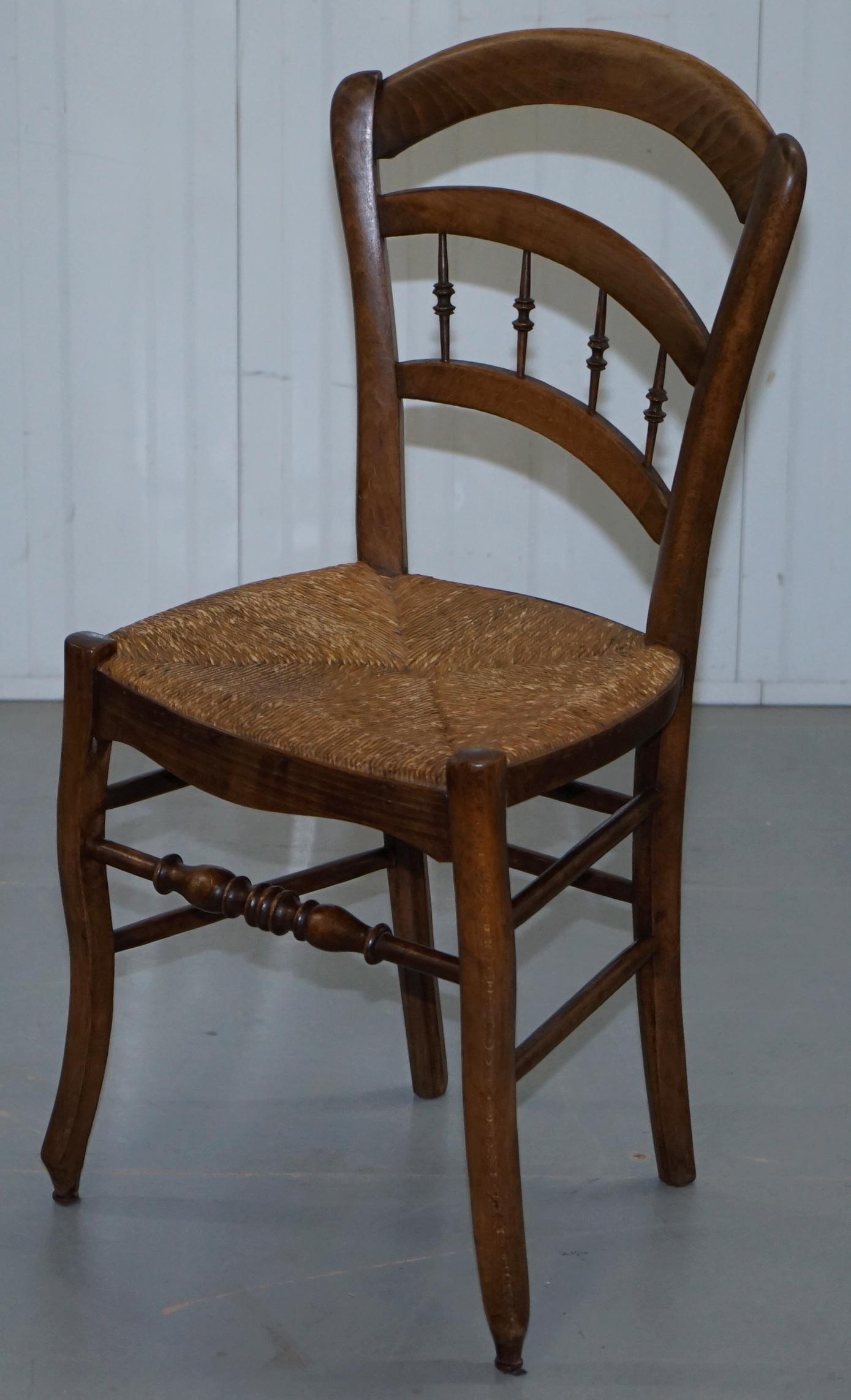 English William Morris Liberty London Sussex Rush Seat Set of Four Walnut Dining Chairs