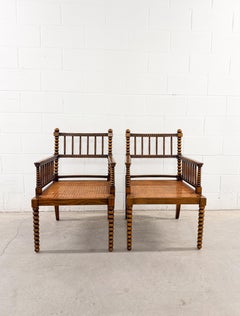 William Morris Style Bobbin Turned Cane Chairs Mid Century