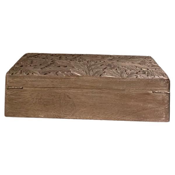 Hand-Carved Wooden Box, Jewelry , Acanthus Leave Motifs