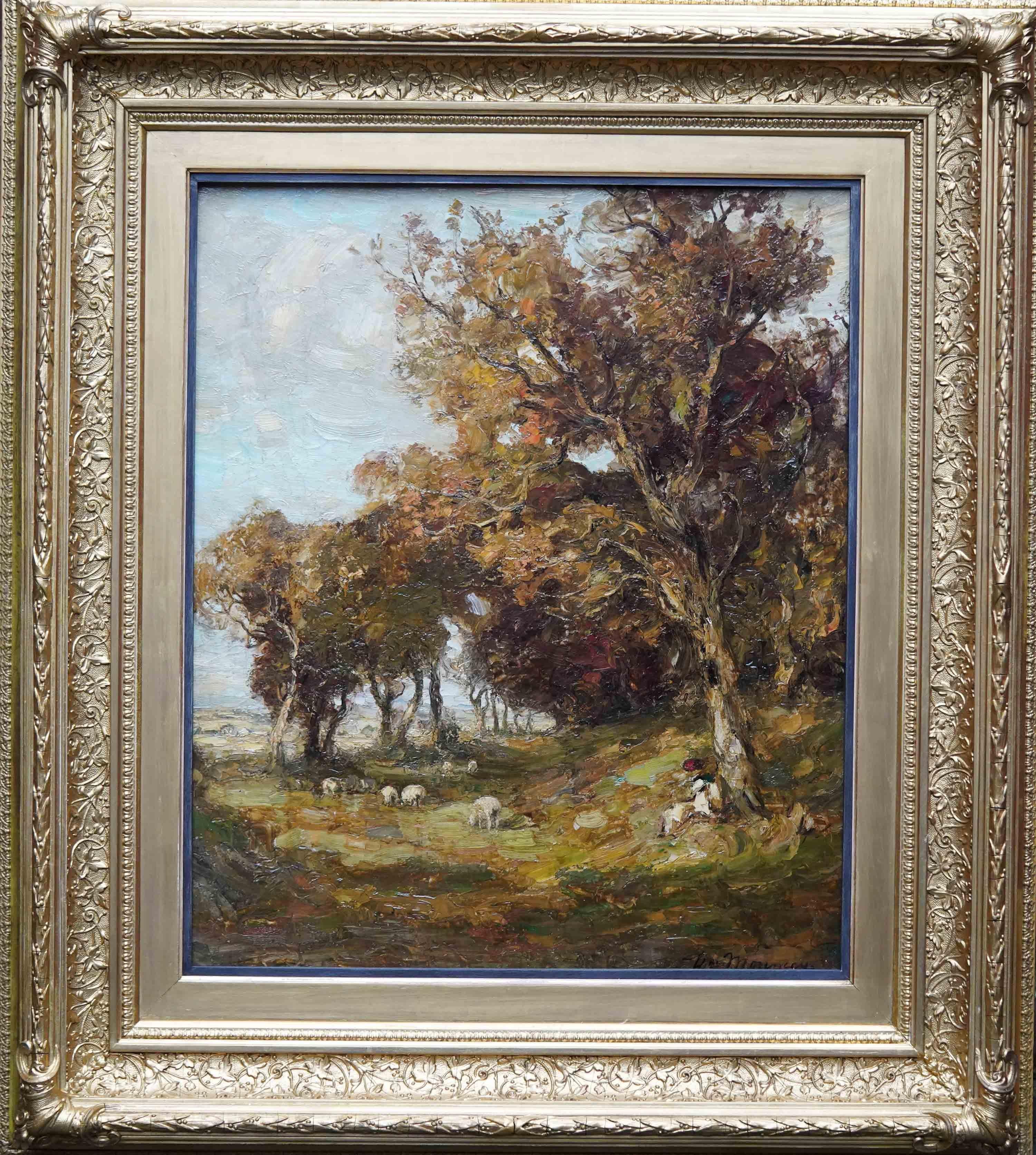 William Mouncey Landscape Painting – Landschaft mit Schafen – schottisches Ölgemälde von Kirkcudbright, 19. Jahrhundert 