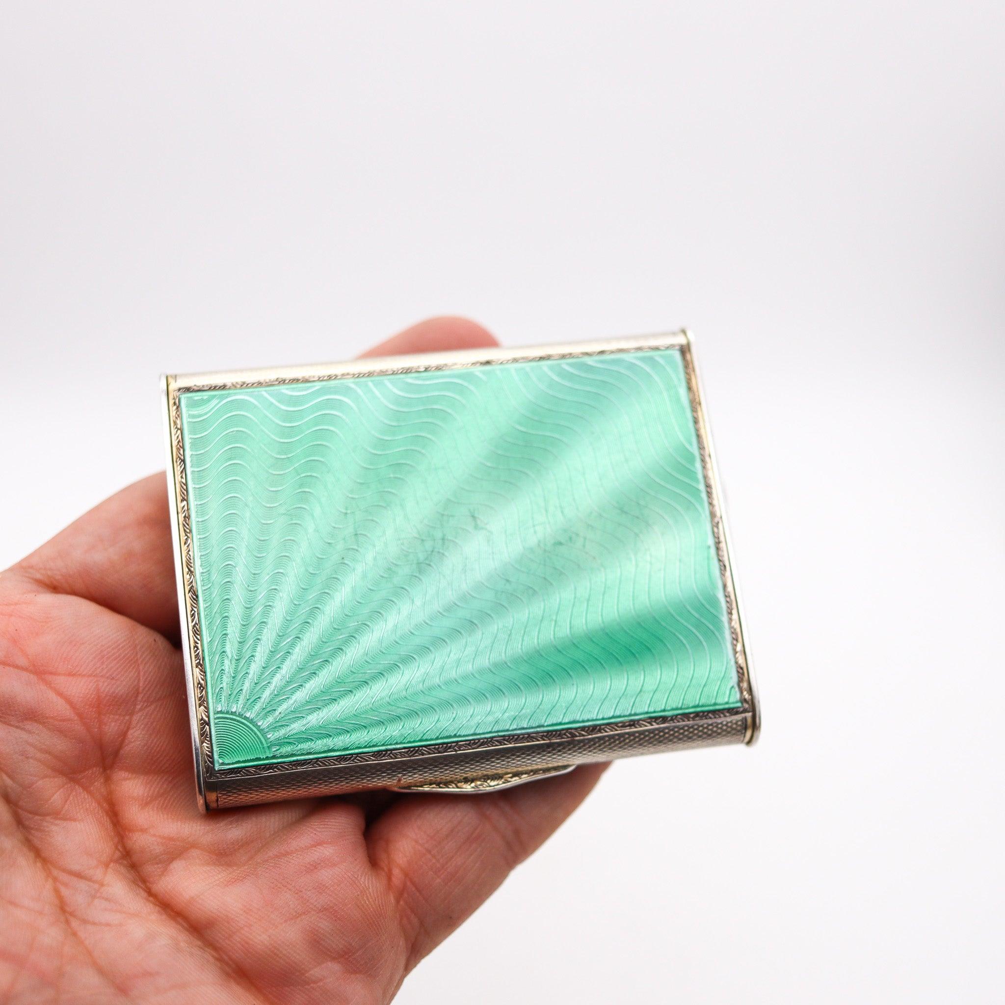 WILLIAM NEAL 1931 Birmingham Guilloche Green Enamel Box In .925 Sterling 3