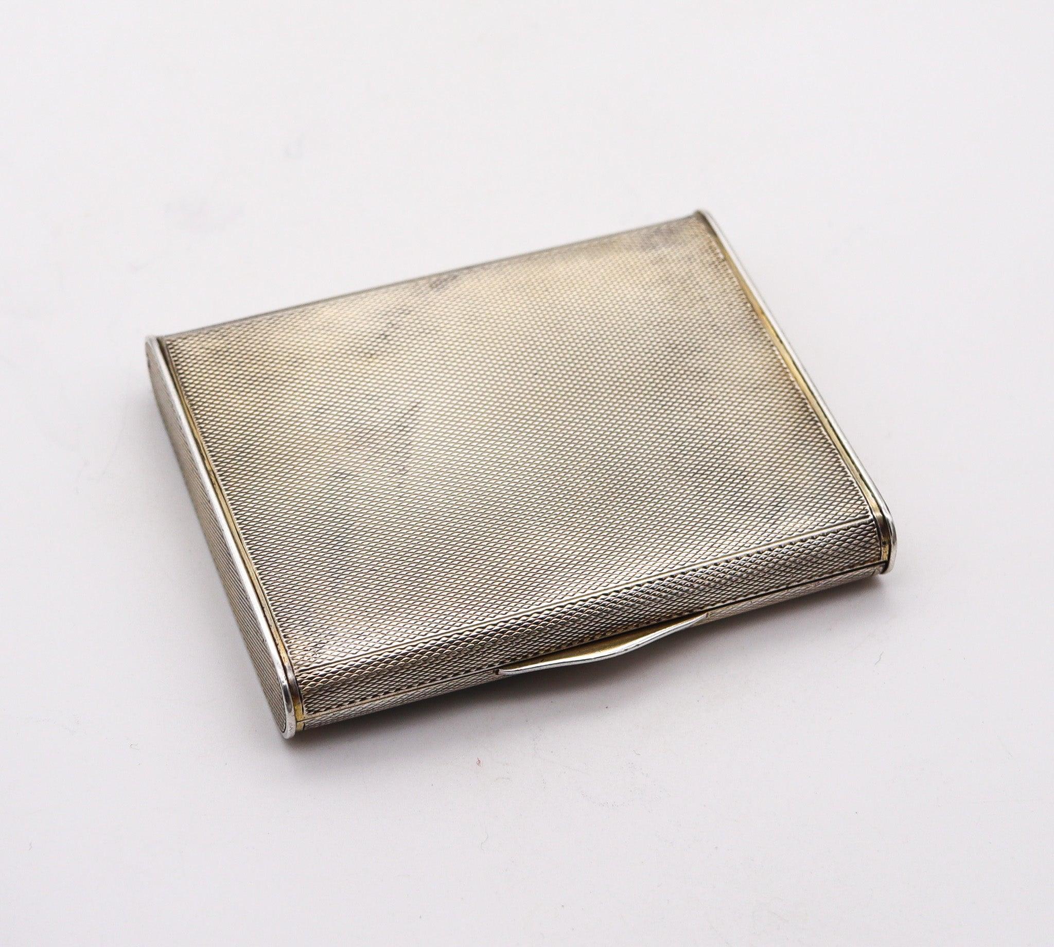 Enameled WILLIAM NEAL 1931 Birmingham Guilloche Green Enamel Box In .925 Sterling