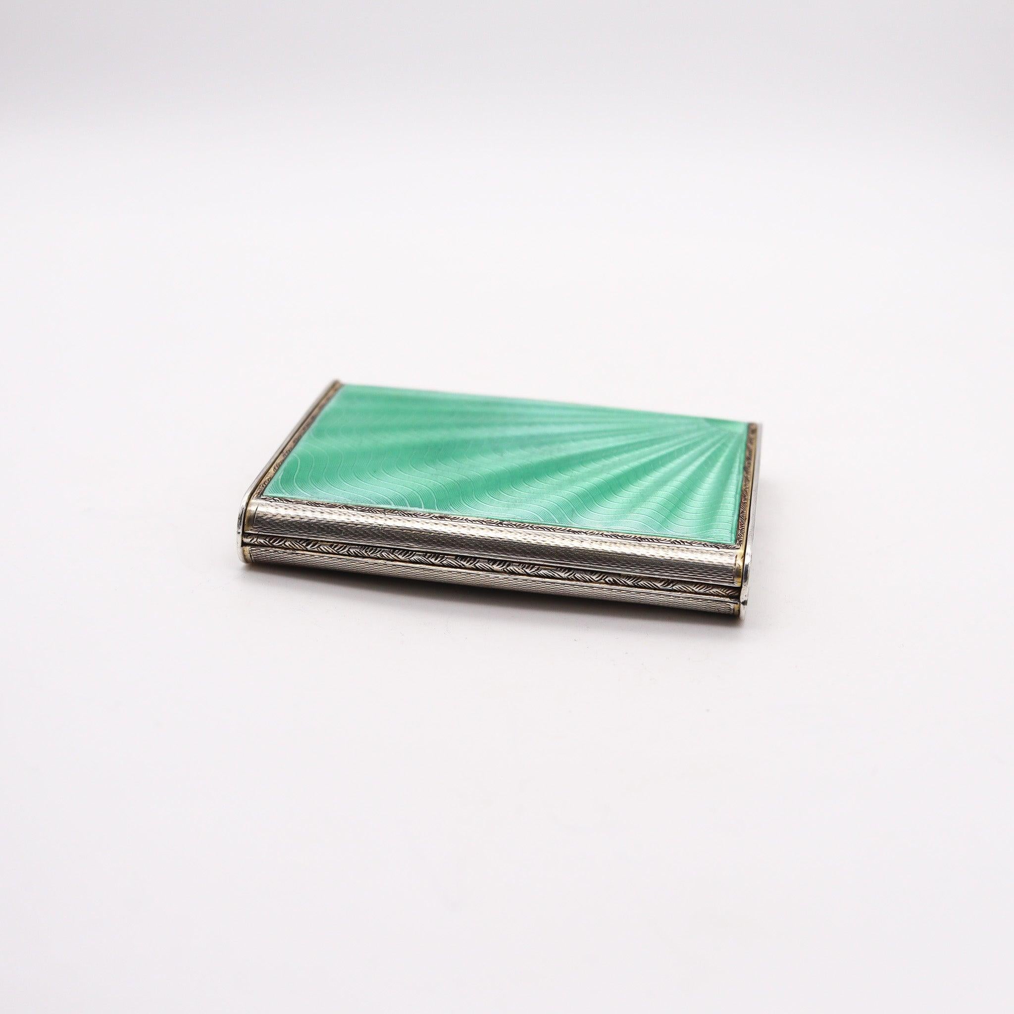 WILLIAM NEAL 1931 Birmingham Guilloche Green Enamel Box In .925 Sterling In Excellent Condition In Miami, FL