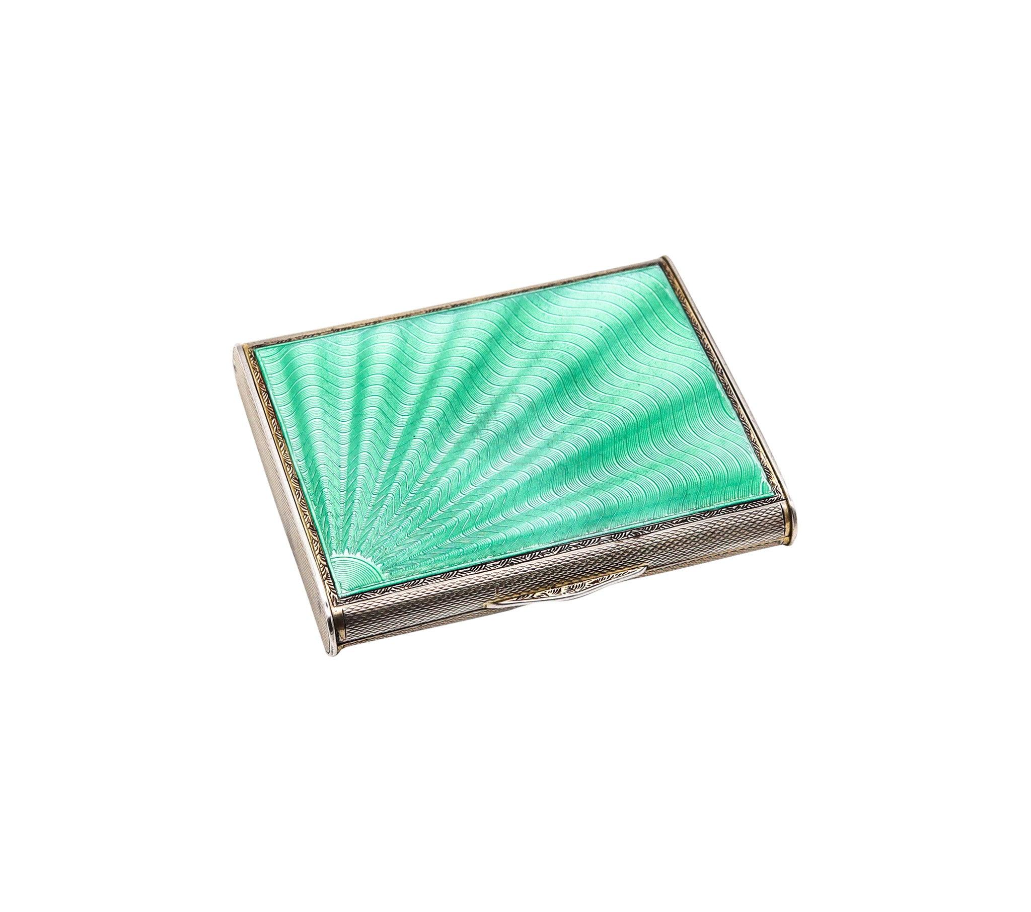 Mid-20th Century WILLIAM NEAL 1931 Birmingham Guilloche Green Enamel Box In .925 Sterling