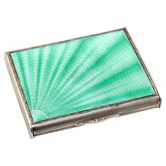 WILLIAM NEAL 1931 Birmingham Guilloche Green Enamel Box In .925 Sterling