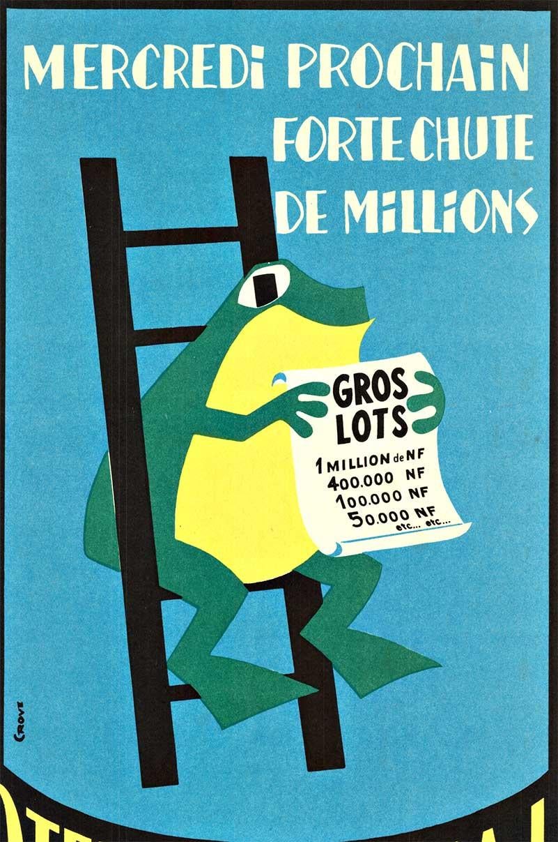 Poster vintage francese originale della Loterie Nationale (Frog) - Print di William Nepoleon Grove