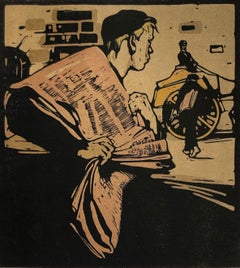 Newspaper Boy Lithograph, Victorian Style, Framed, Circa 1897