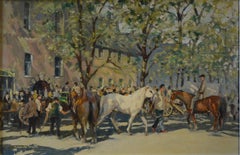 Vintage The Horse Fair at Appleby - Horses and Riders in street in dappled sunlight