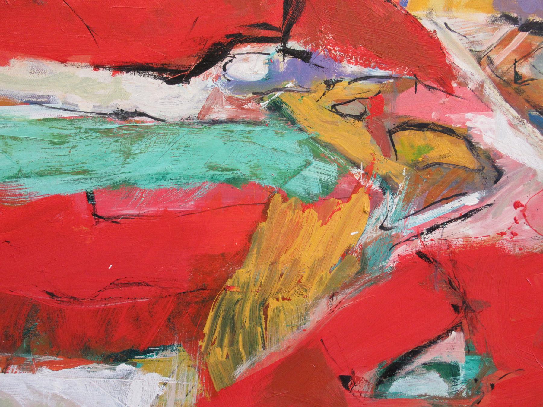 Peinture expressionniste abstraite contemporaine rouge originale signée SONGBIRDS - Marron Abstract Painting par William O'Connor