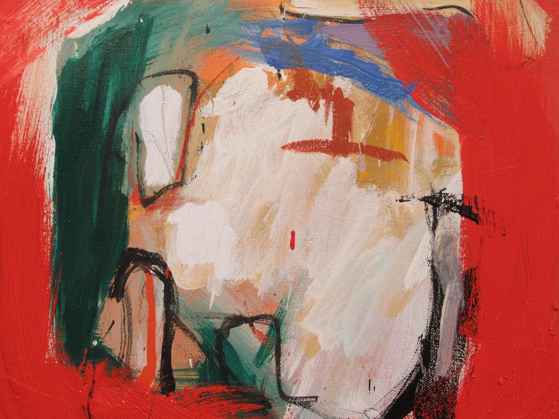 SONGBIRDS, Original Signed Contemporary Red Abstract Expressionist Painting For Sale 1