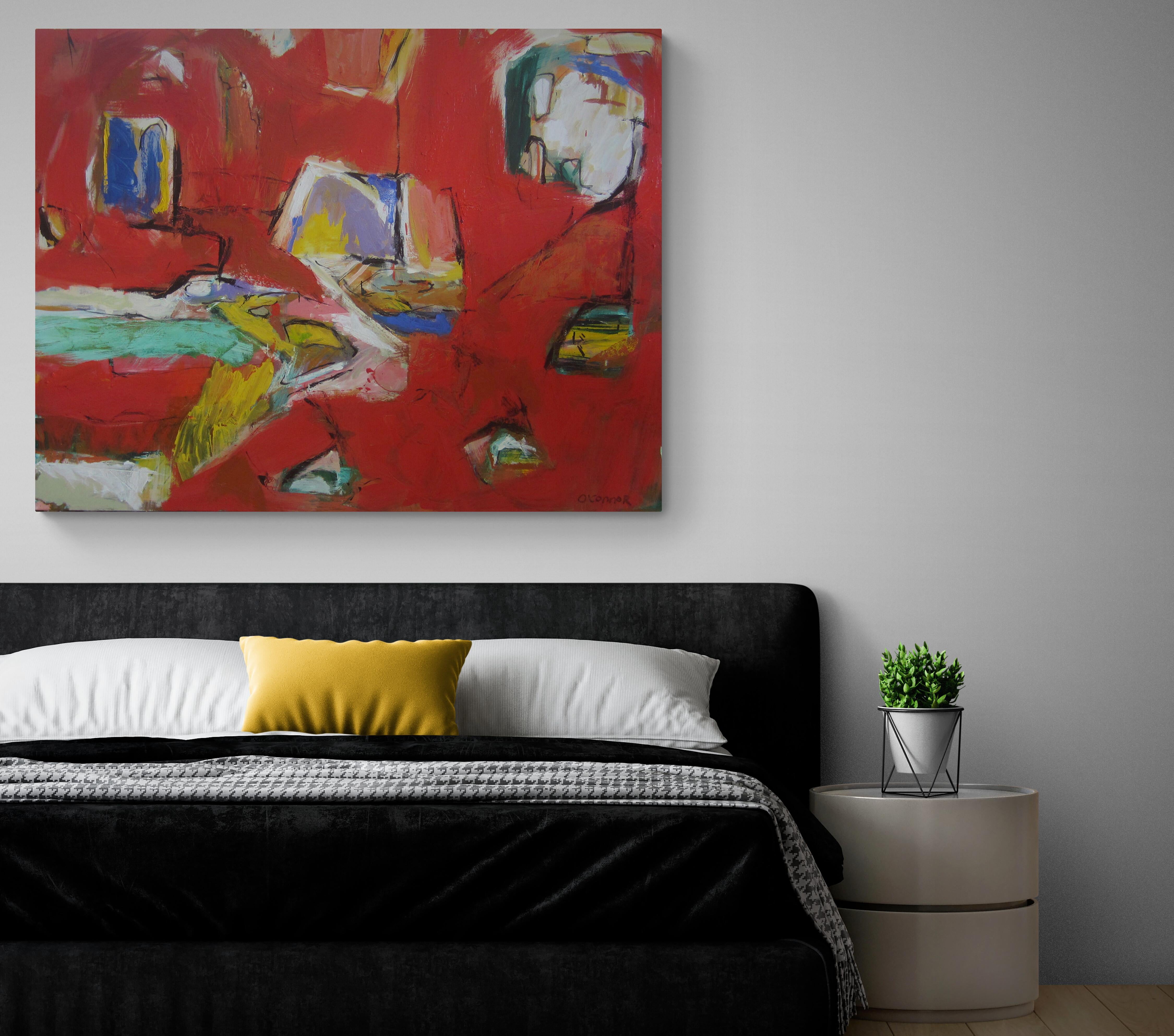 SONGBIRDS, Original Signed Contemporary Red Abstract Expressionist Painting For Sale 8