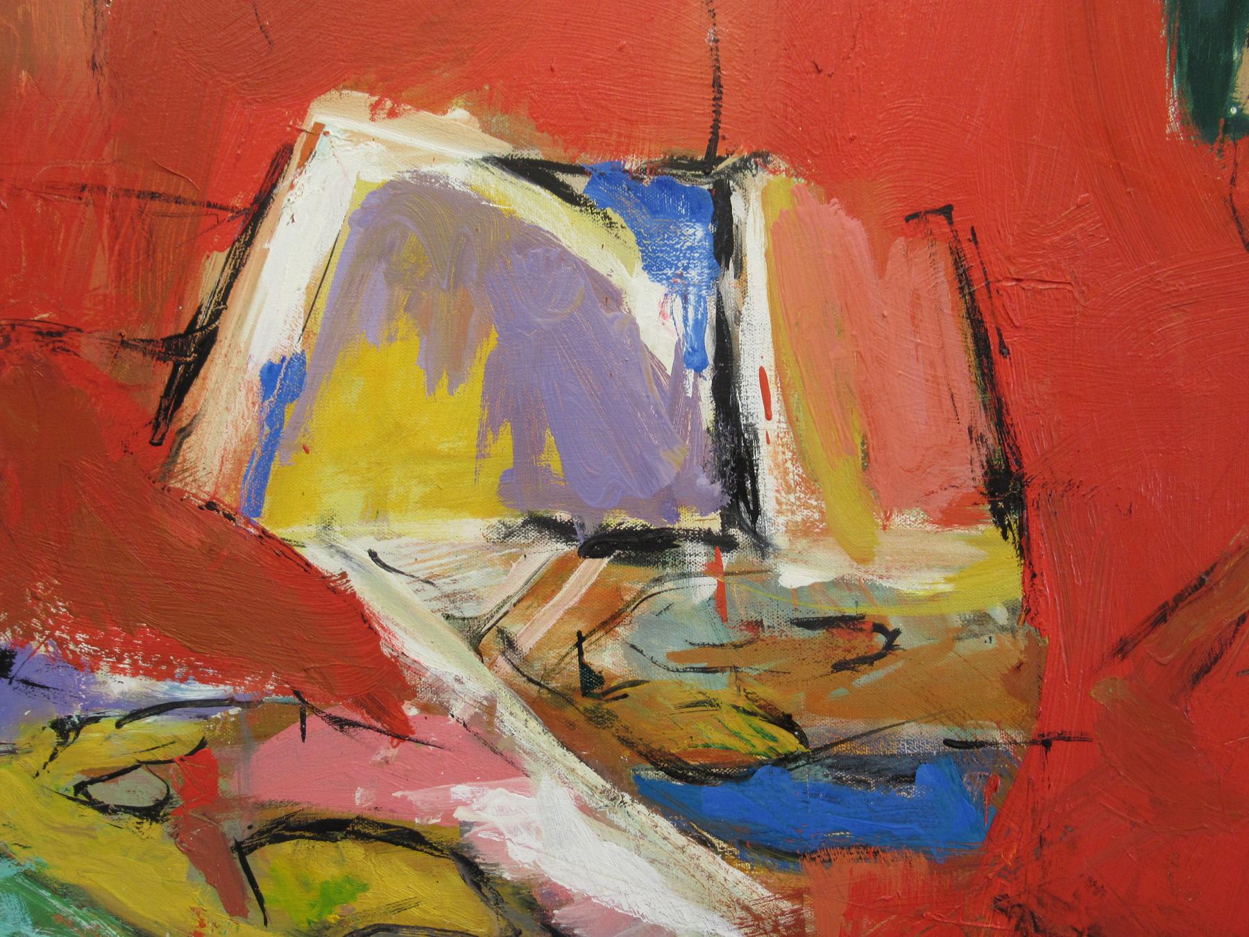 Peinture expressionniste abstraite contemporaine rouge originale signée SONGBIRDS en vente 1