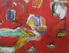 Peinture expressionniste abstraite contemporaine rouge originale signée SONGBIRDS
