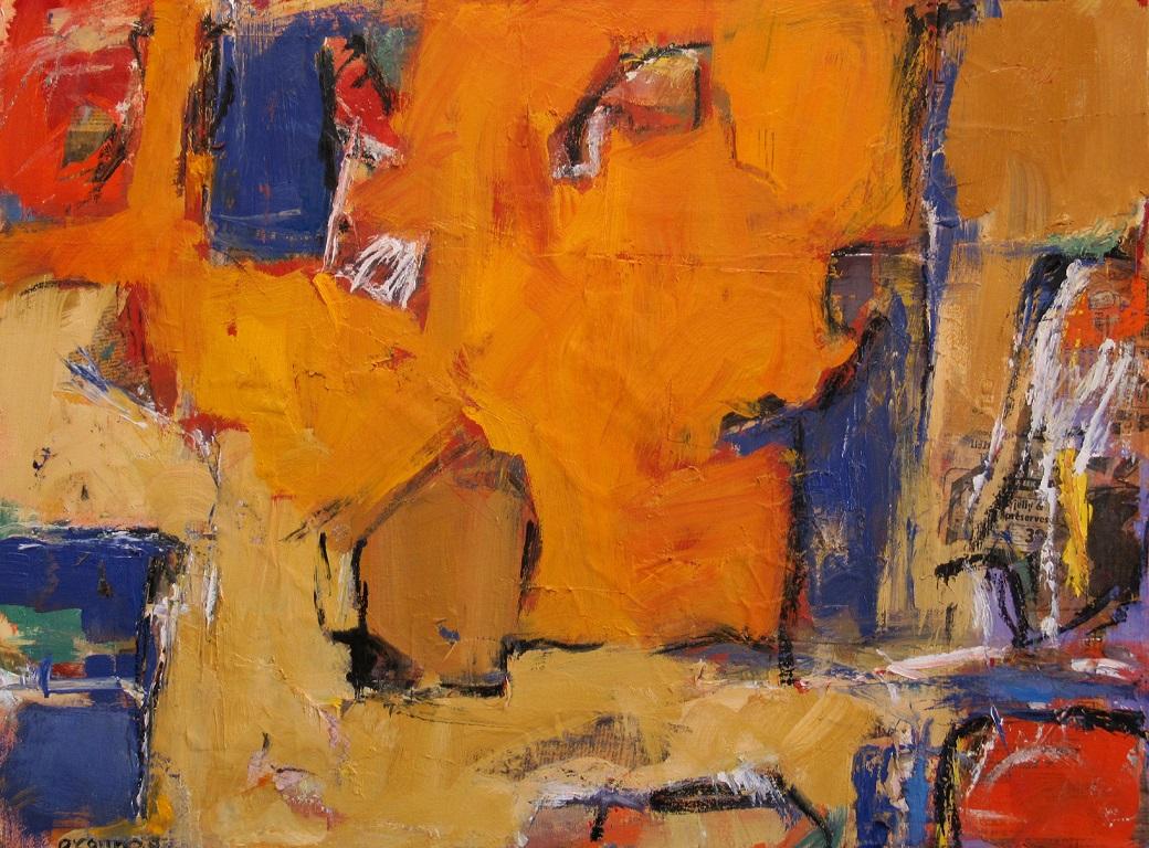WILD HORSES-3, Original Contemporary Abstract Expressionist Painting, 2021
30" x 40" x 2" (HxWxD) Oil and Newspaper on Canvas
Hand-signed by the artist.

This large-format oil painting by artist William O'Connor features a bold orange color palette.