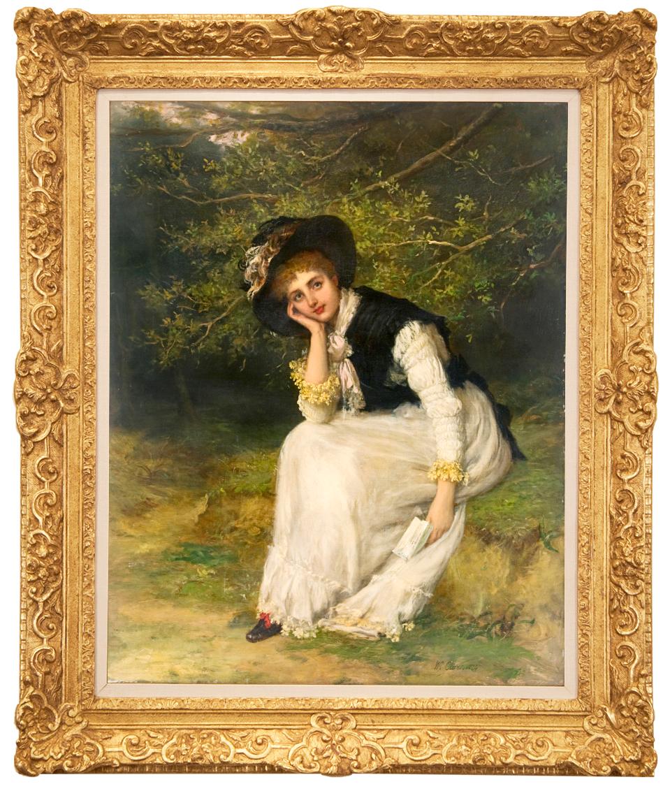 William Oliver Portrait Painting - 19th Century Academic Portrait of a Woman, "The Love Letter" 