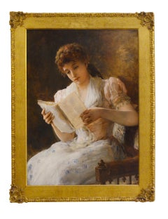 19th Century Academic Portrait of a Woman, "Woman reading a Book"