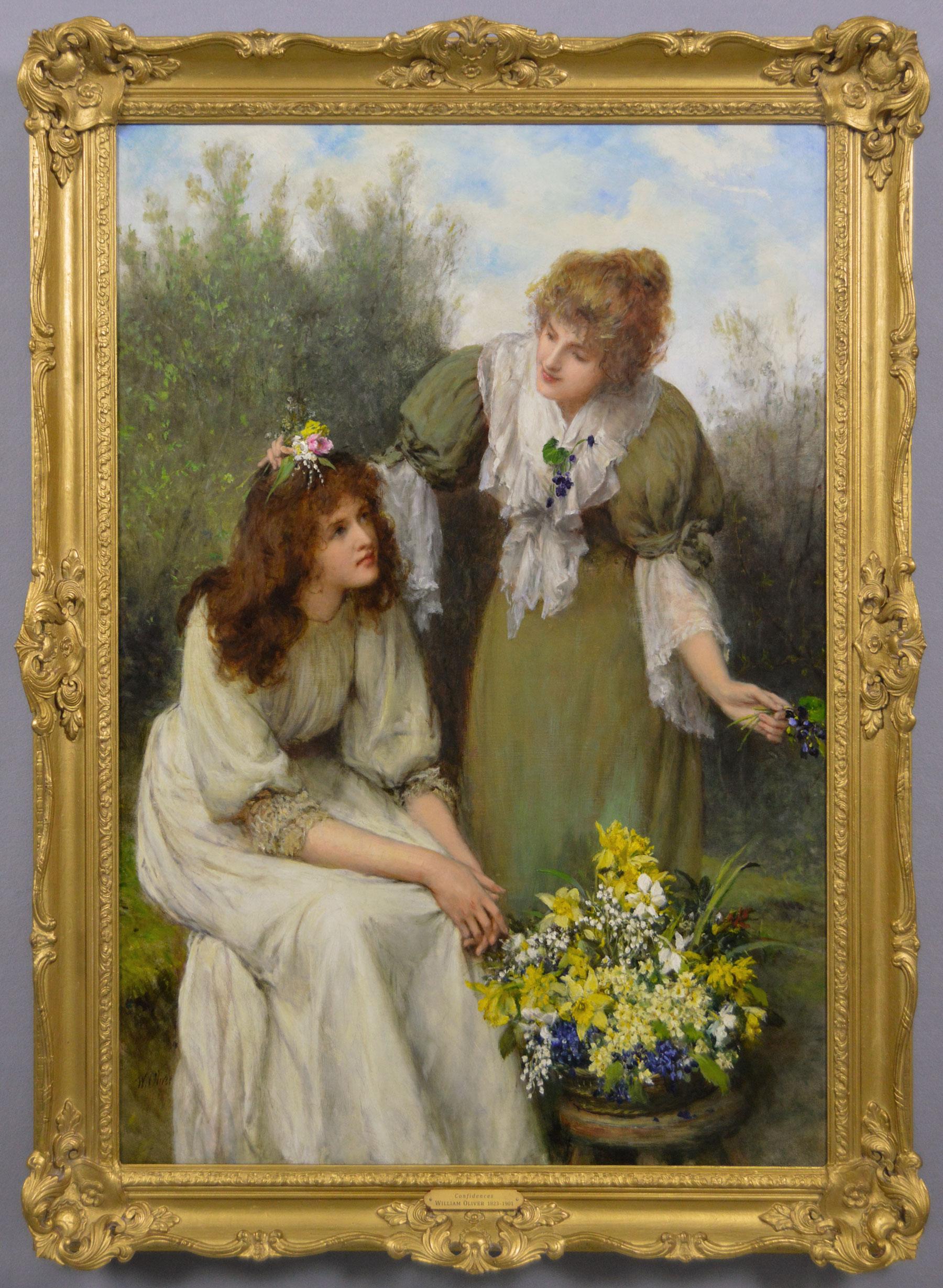 Quadro di genere del XIX secolo con due donne con fiori
