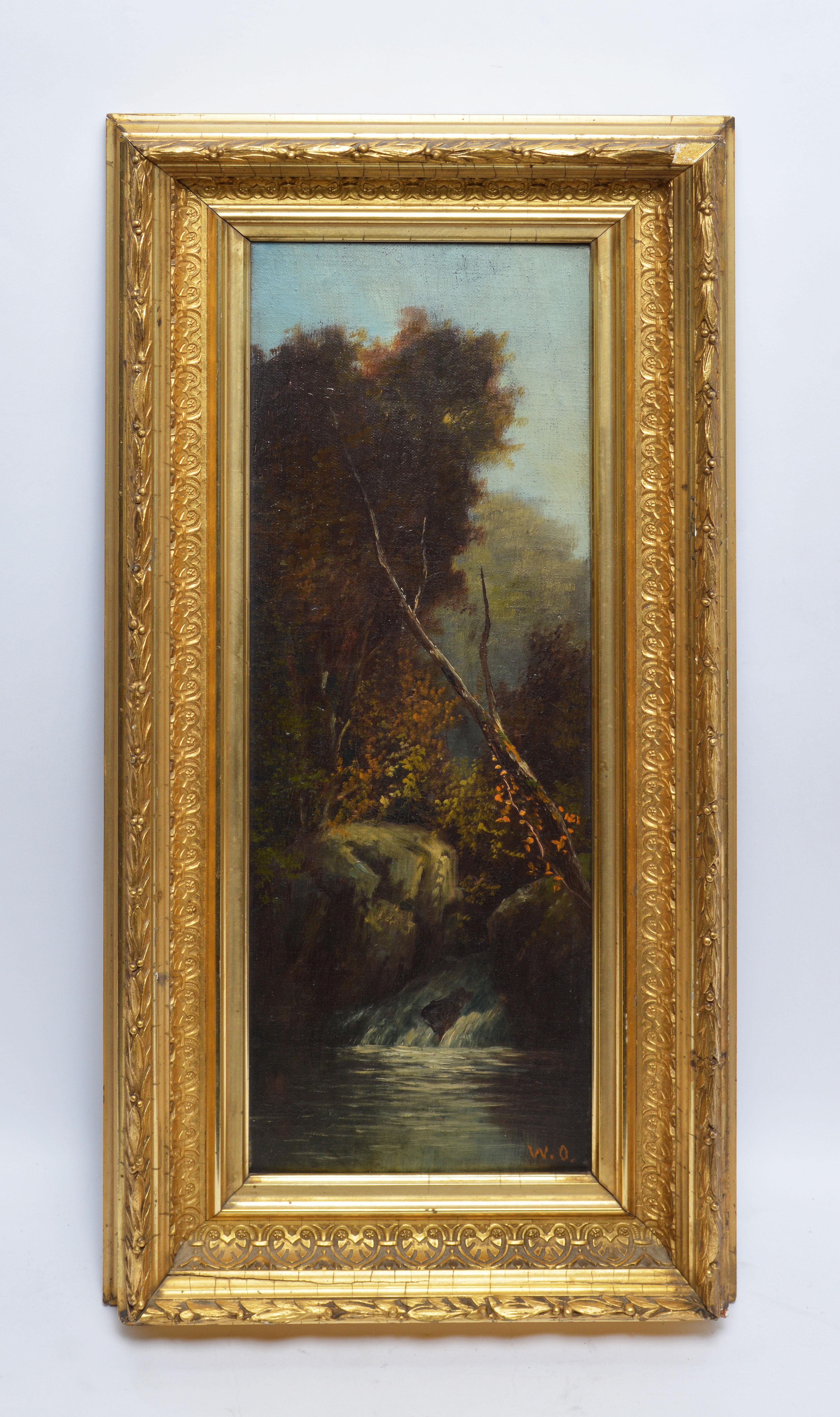 Antique Hudson River School Forest Interior Landscape Waterfall, William Ongley 1