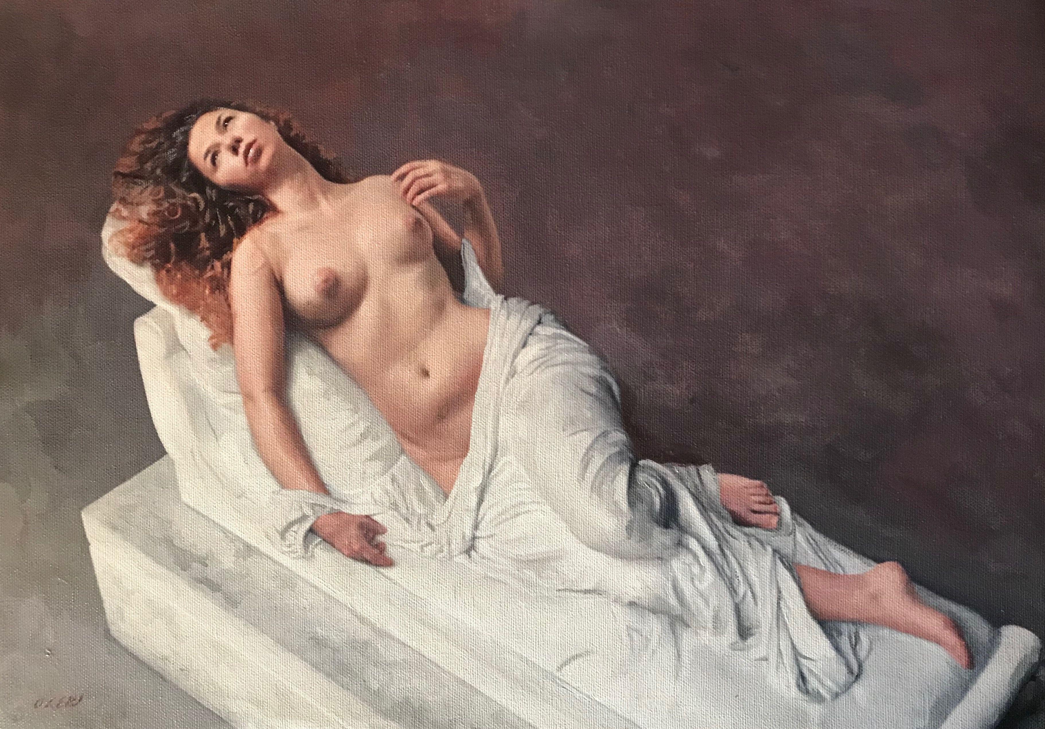 Il piedistallo, Pittura, Acrilico su tela - Painting di William Oxer F.R.S.A.