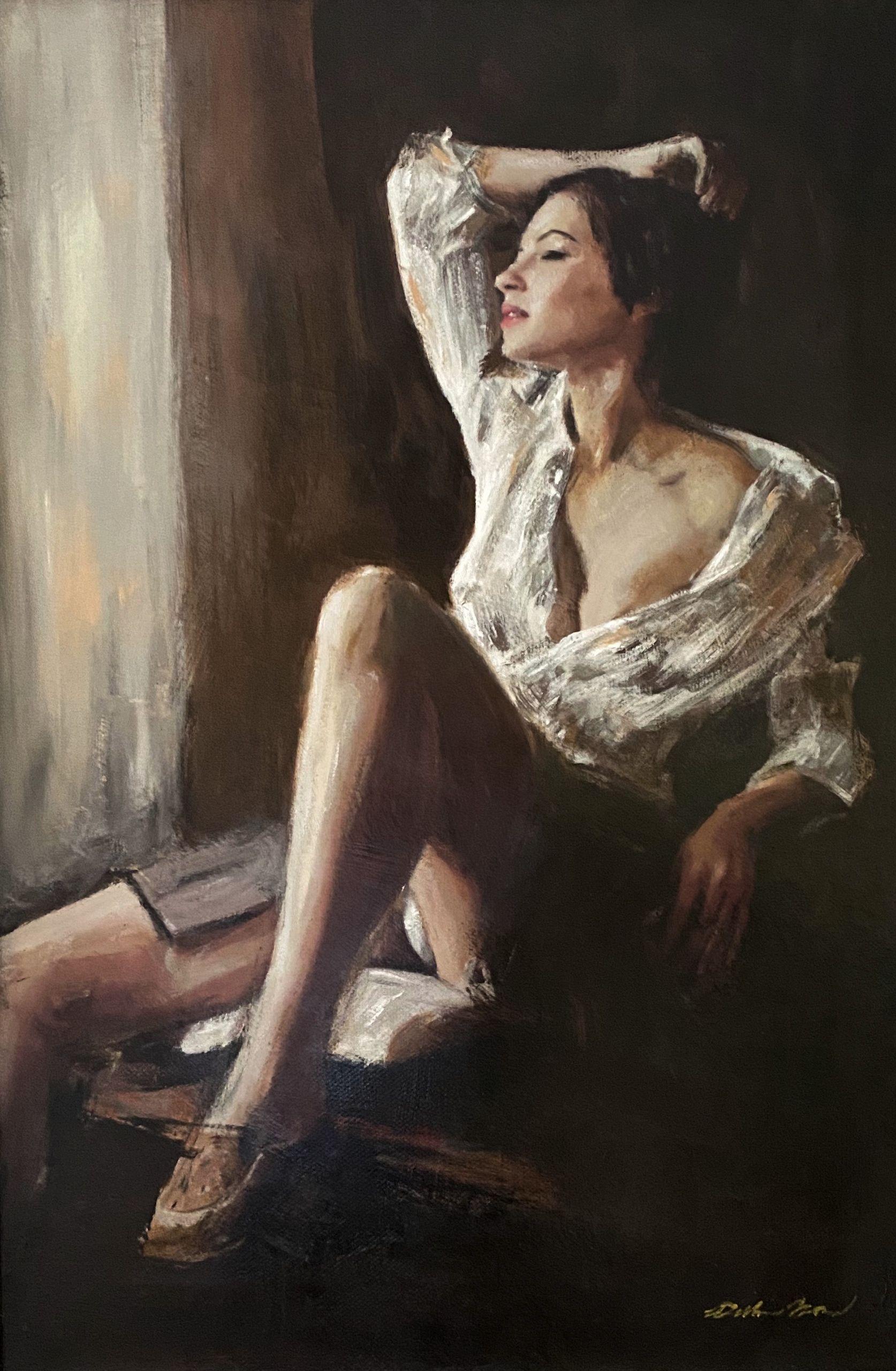 Winzige, scharfe Pfeile" oder "Nabokovs Frau", Gemälde, Öl auf Leinwand. – Painting von William Oxer F.R.S.A.