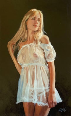 Vintage 'Whispers', Painting, Oil on Canvas