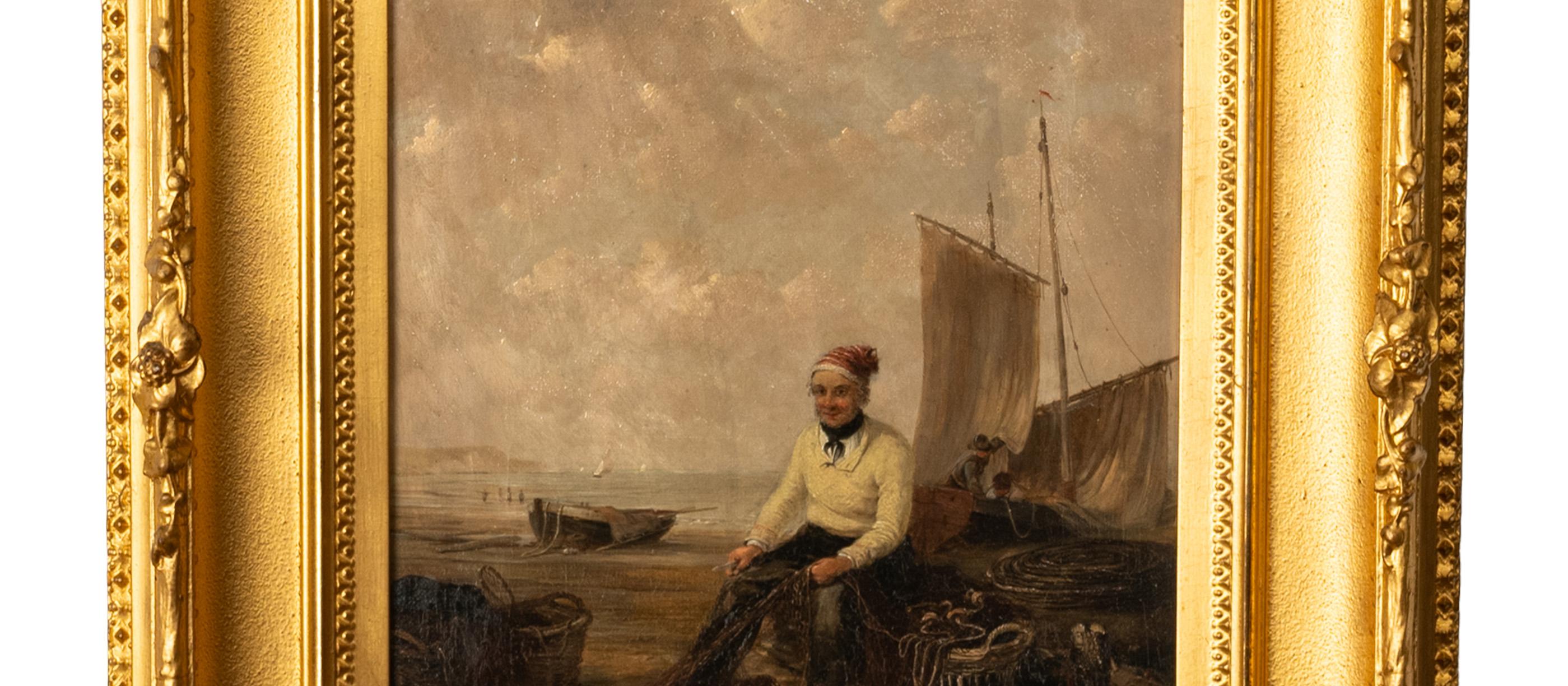 Antique Irish Oil Canvas Fishing Maritime Painting William P Rogers Dublin 1870 For Sale 1