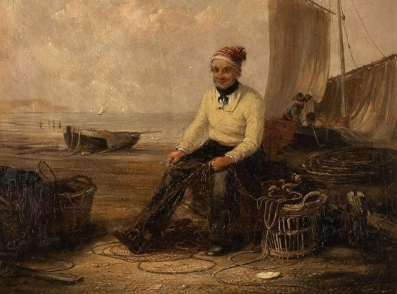 Antique Irish Oil Canvas Fishing Maritime Painting William P Rogers Dublin 1870 For Sale 3