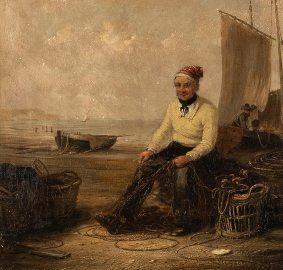 Antique Irish Oil Canvas Fishing Maritime Painting William P Rogers Dublin 1870 For Sale 5