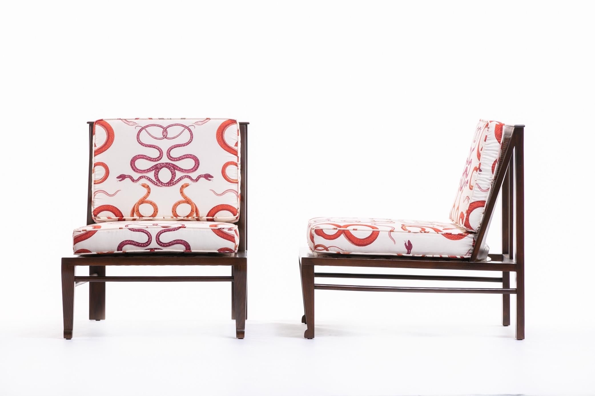 Hollywood Regency William Pahlmann Thebes Chairs with Snake Fabric, circa 1964 For Sale