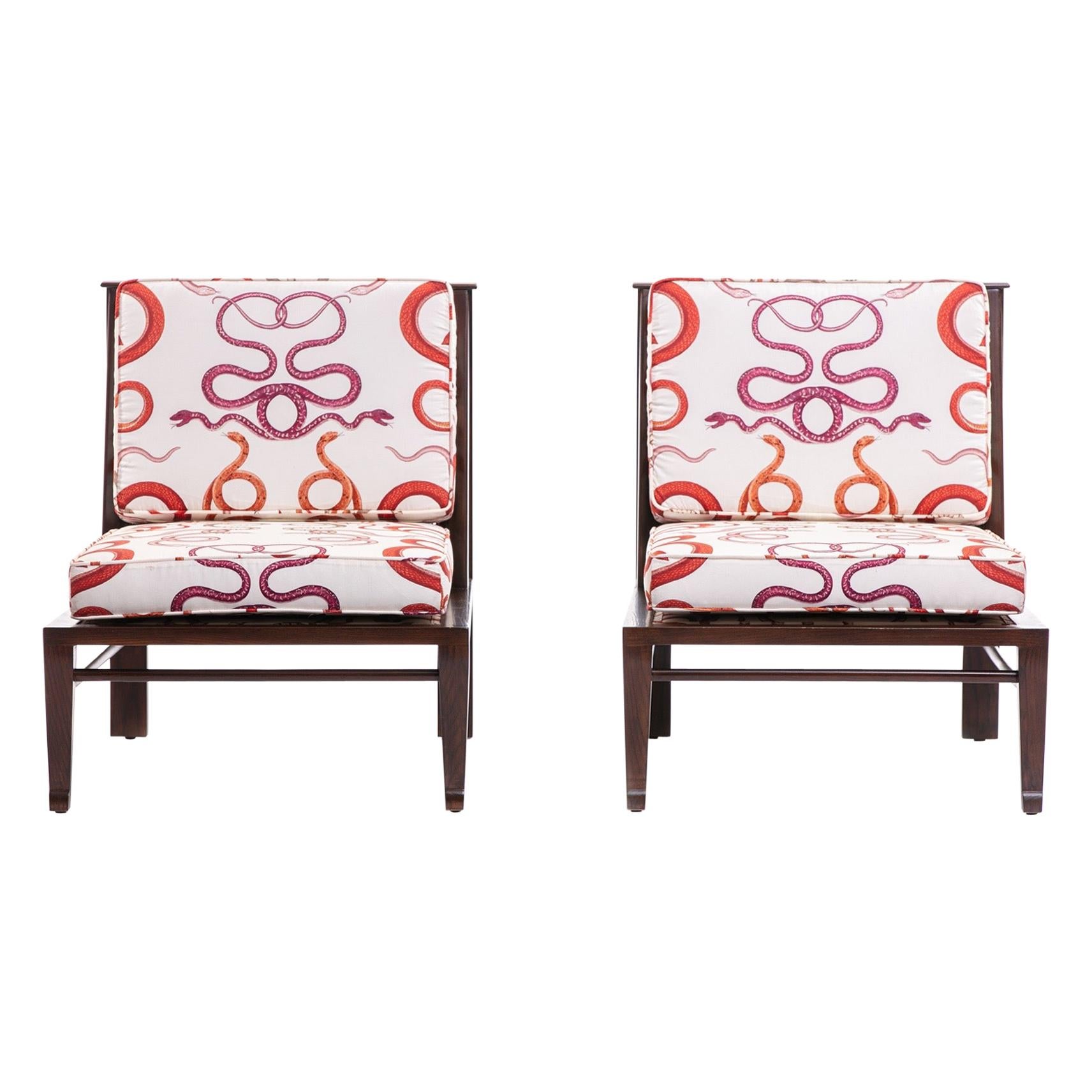 William Pahlmann Thebes Chairs with Snake Fabric, circa 1964 For Sale