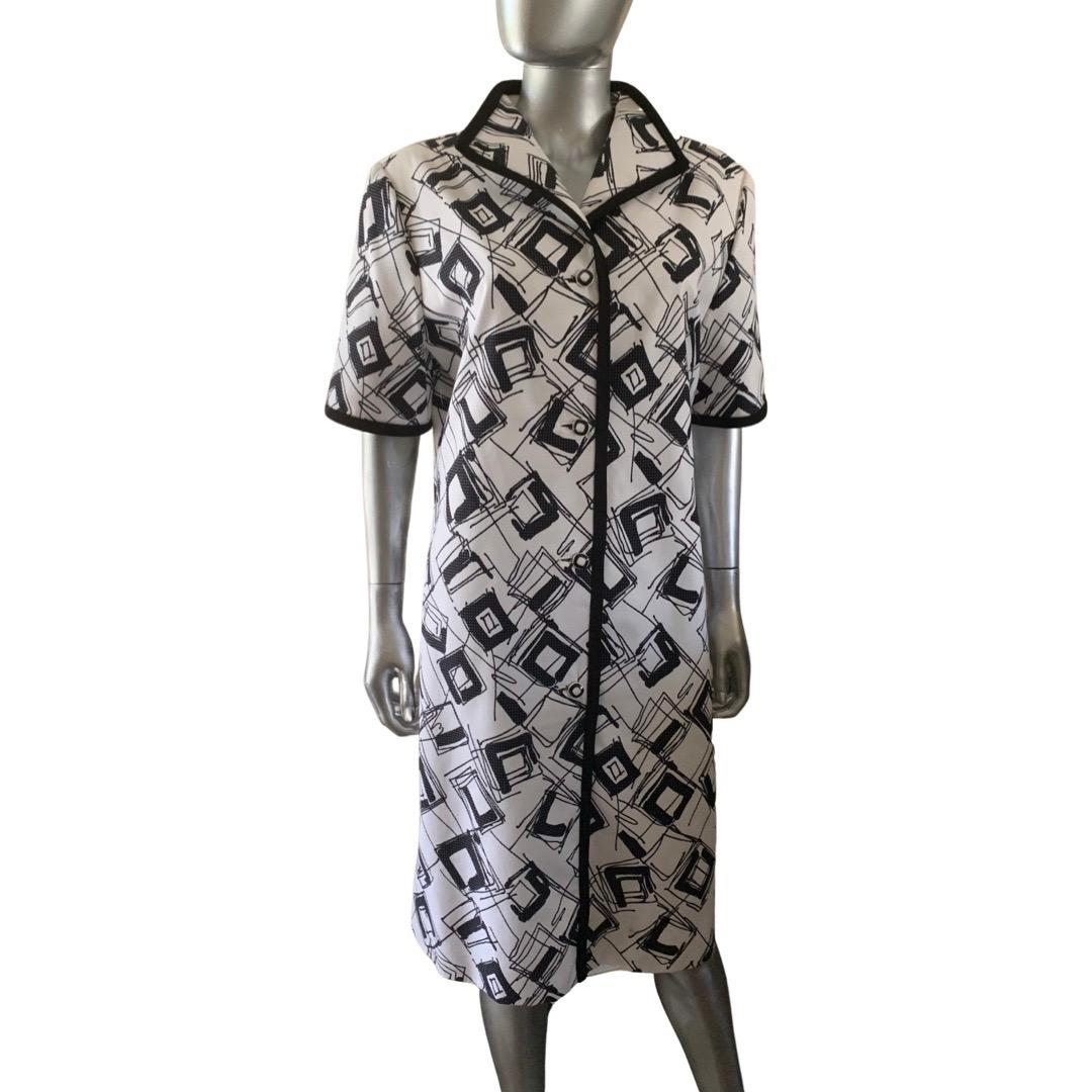 William Pearson Designer Kollektion Schwarz/Weiß Abstrakt Chemise Kleid Größe 16 (Grau) im Angebot