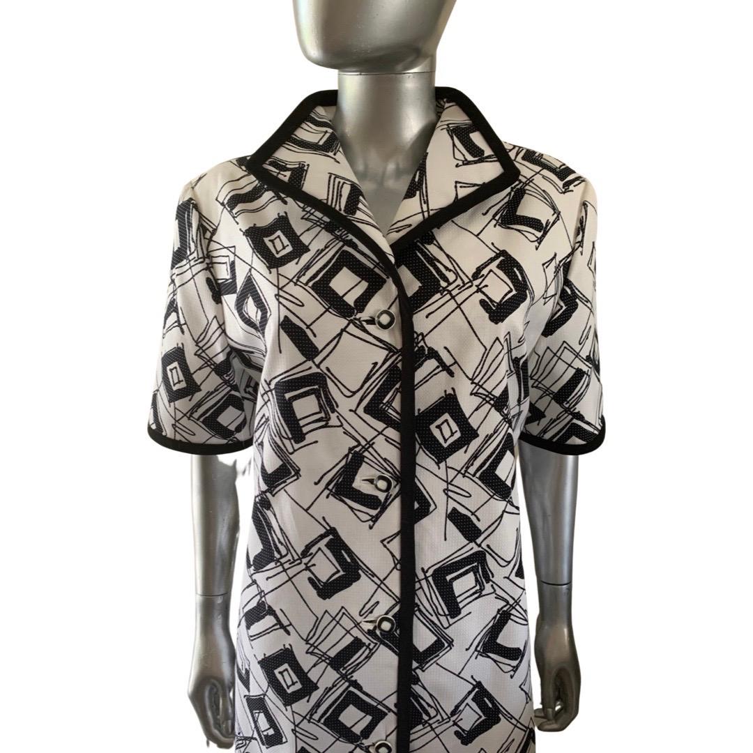 William Pearson Designer Kollektion Schwarz/Weiß Abstrakt Chemise Kleid Größe 16 Damen im Angebot