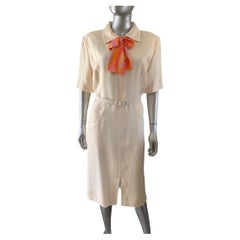 Vintage William Pearson Designer Collection Cream Linen Pussy Bow Chemise Dress Size 16