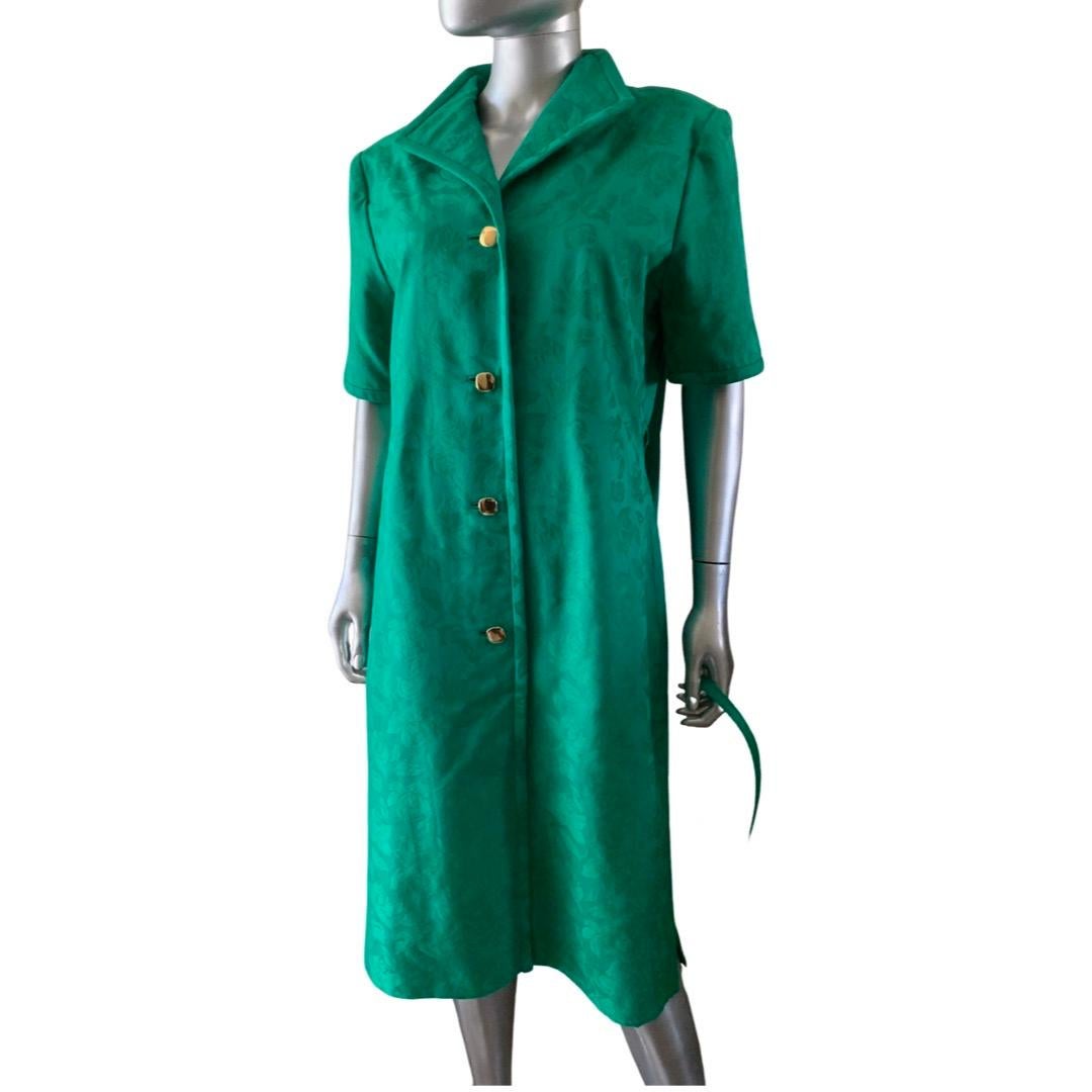 Women's William Pearson Designer Collection Green Floral Jacquard Chemise Dress Size 16 For Sale