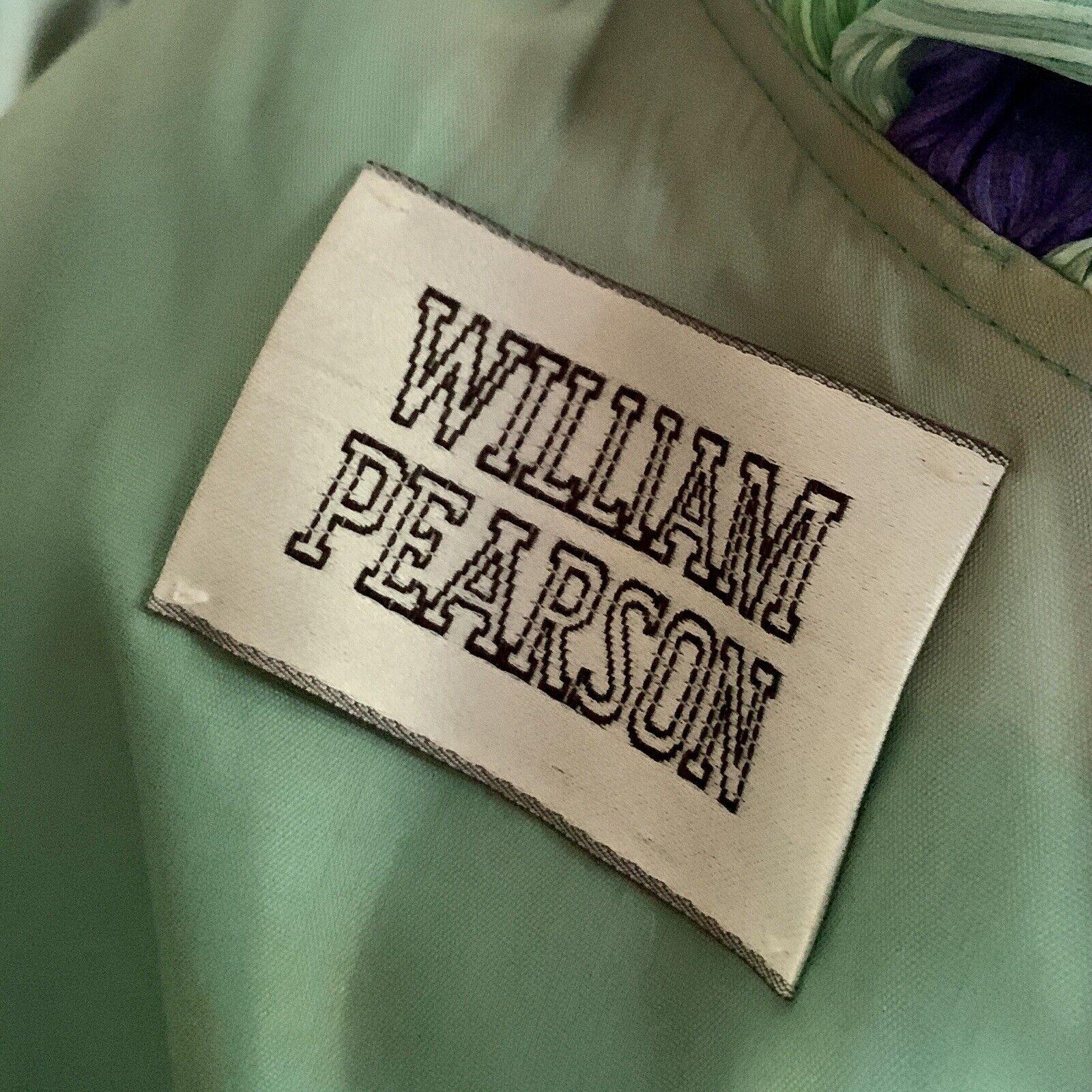 WILLIAM PEARSON Designer Vintage Floral Green Dress Ribbon Ruffle Off Shoulder 8 For Sale 8