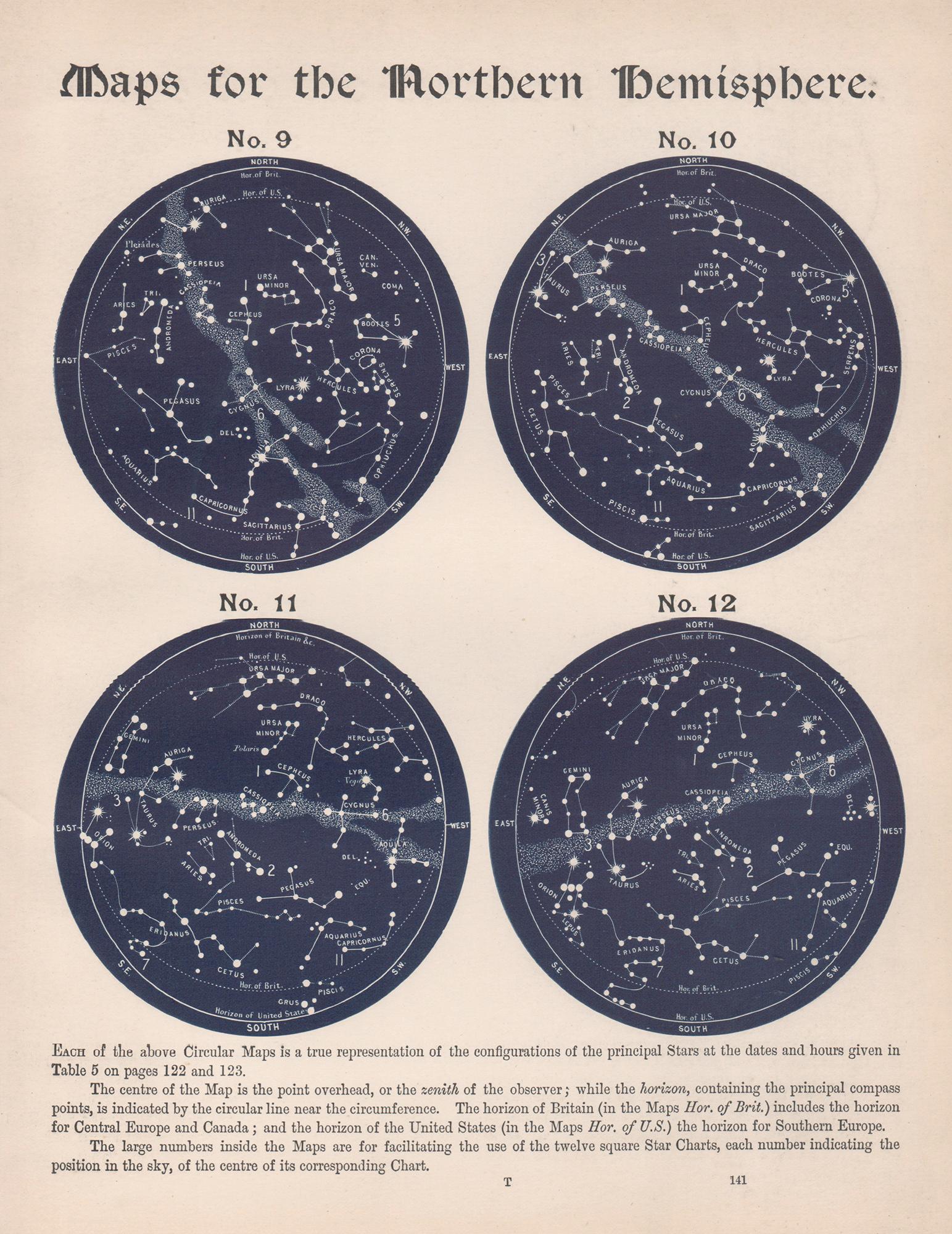 Maps for the Northern Hemisphere. Antique Astronomy star constellation print