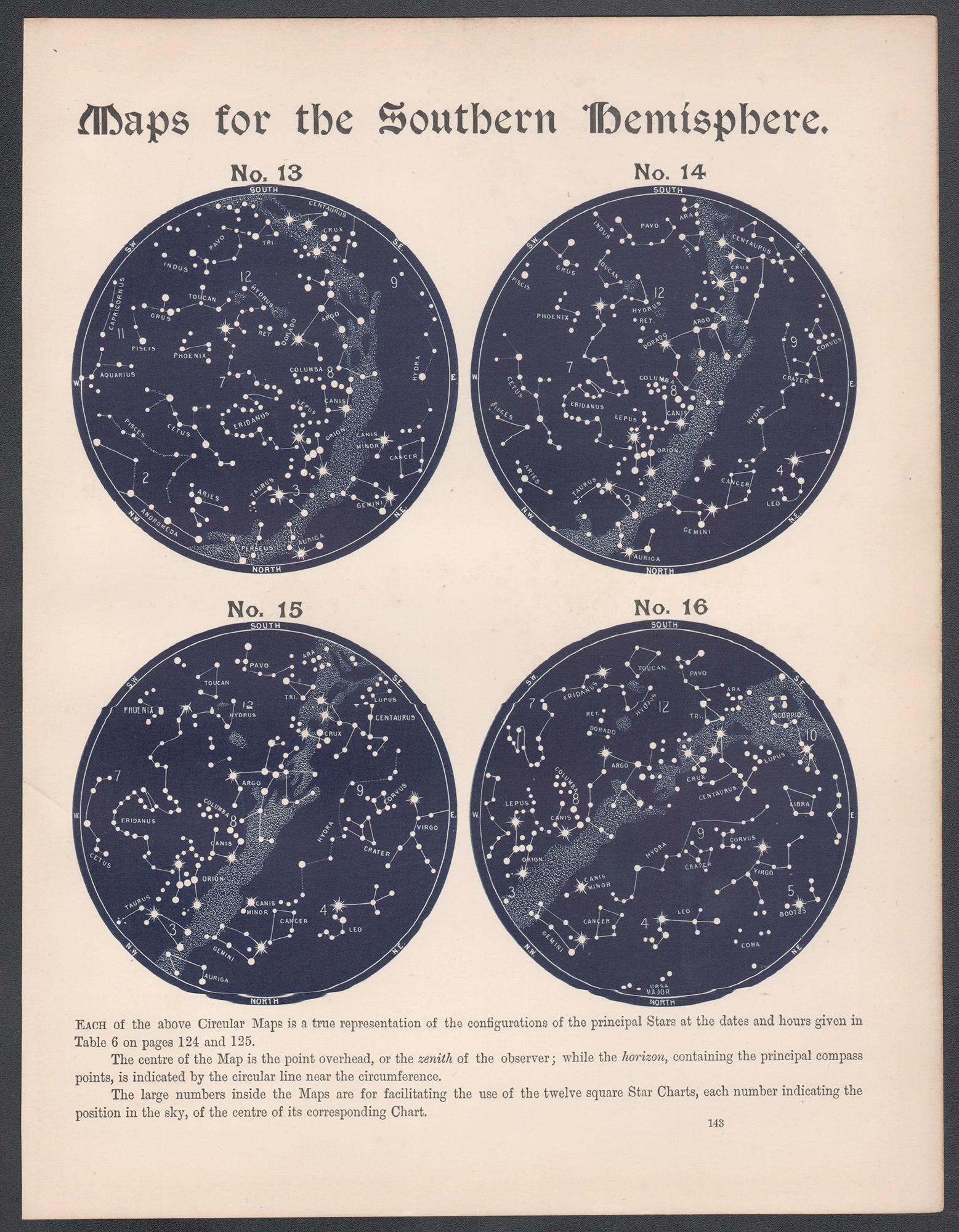 Cartes de l'hémisphère sud. Antiquité - Astronomie - Gravure sur constellation d'étoiles - Print de William Peck