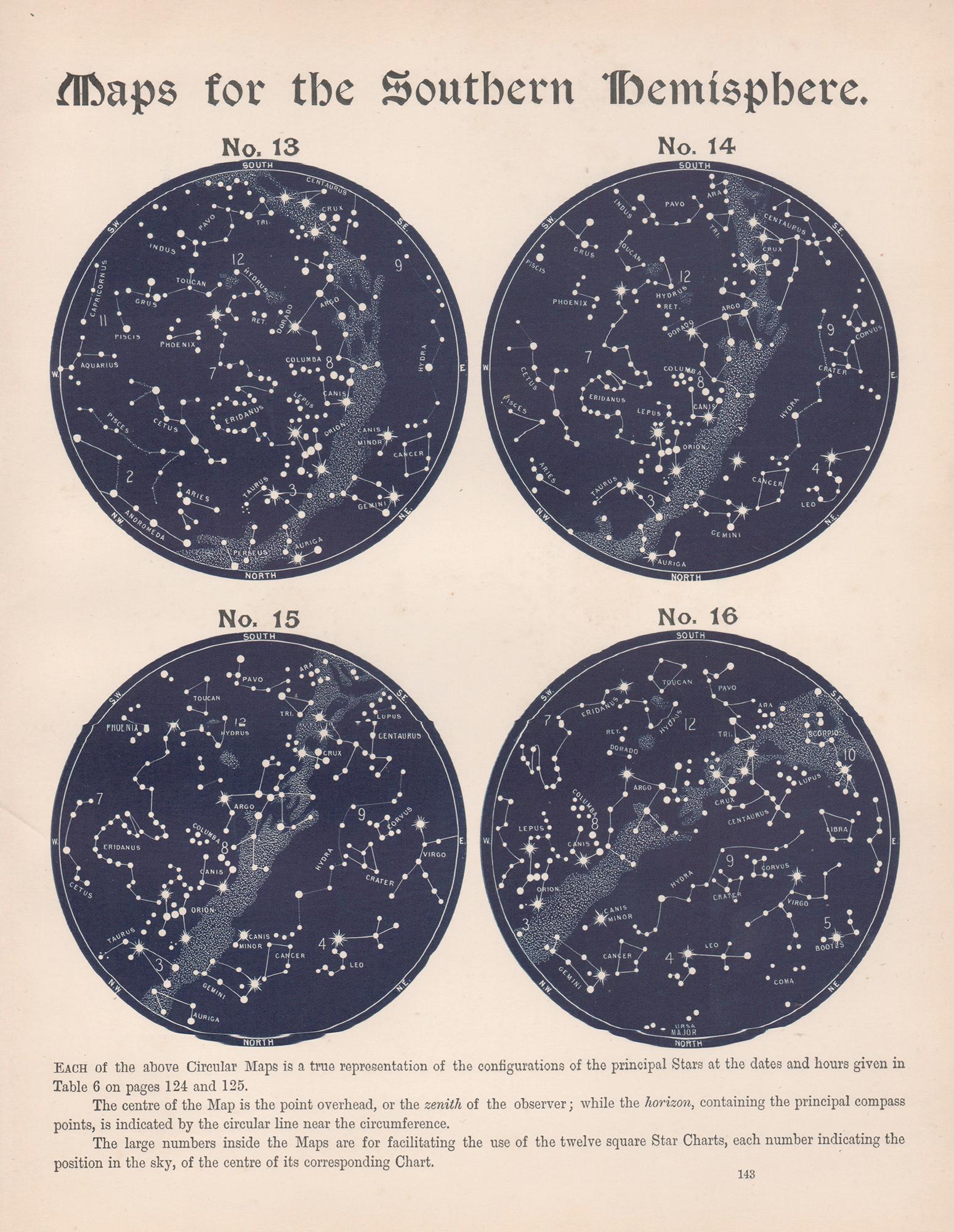 Karten für die südliche Hemisphäre. Antike Astronomie Sternkonstellation drucken