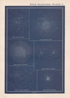 Star Clusters. Antique Astronomy print