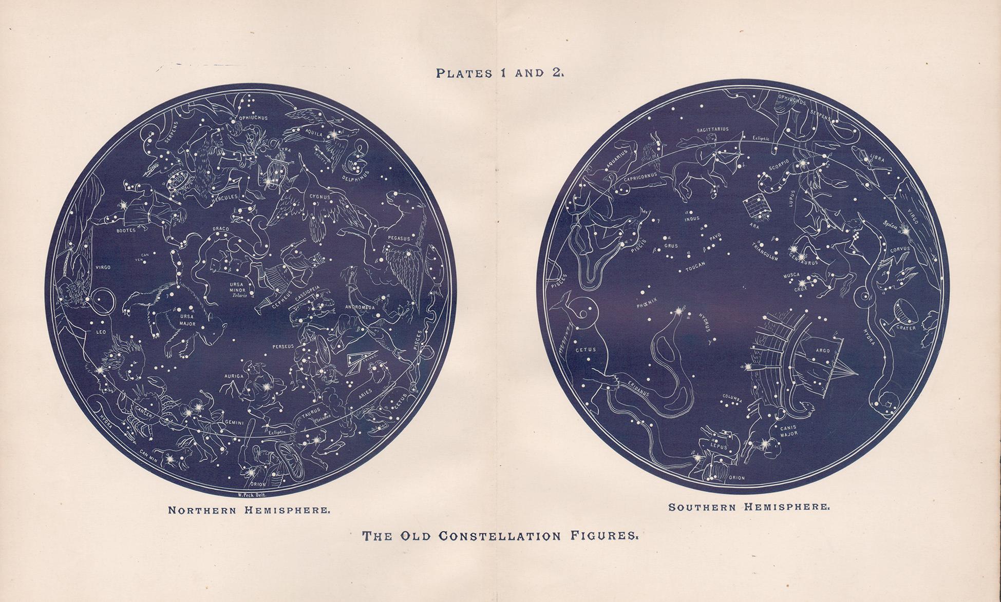 The Old Constellation Figures. Astronomy map of the stars.