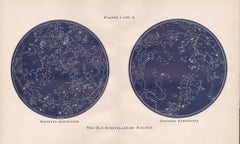 Antique The Old Constellation Figures. Astronomy map of the stars.