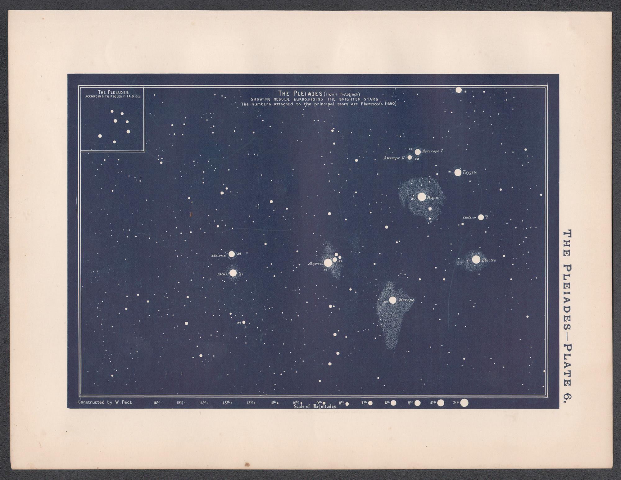 The Pleiades. Antique Astronomy celestial print - Print by William Peck