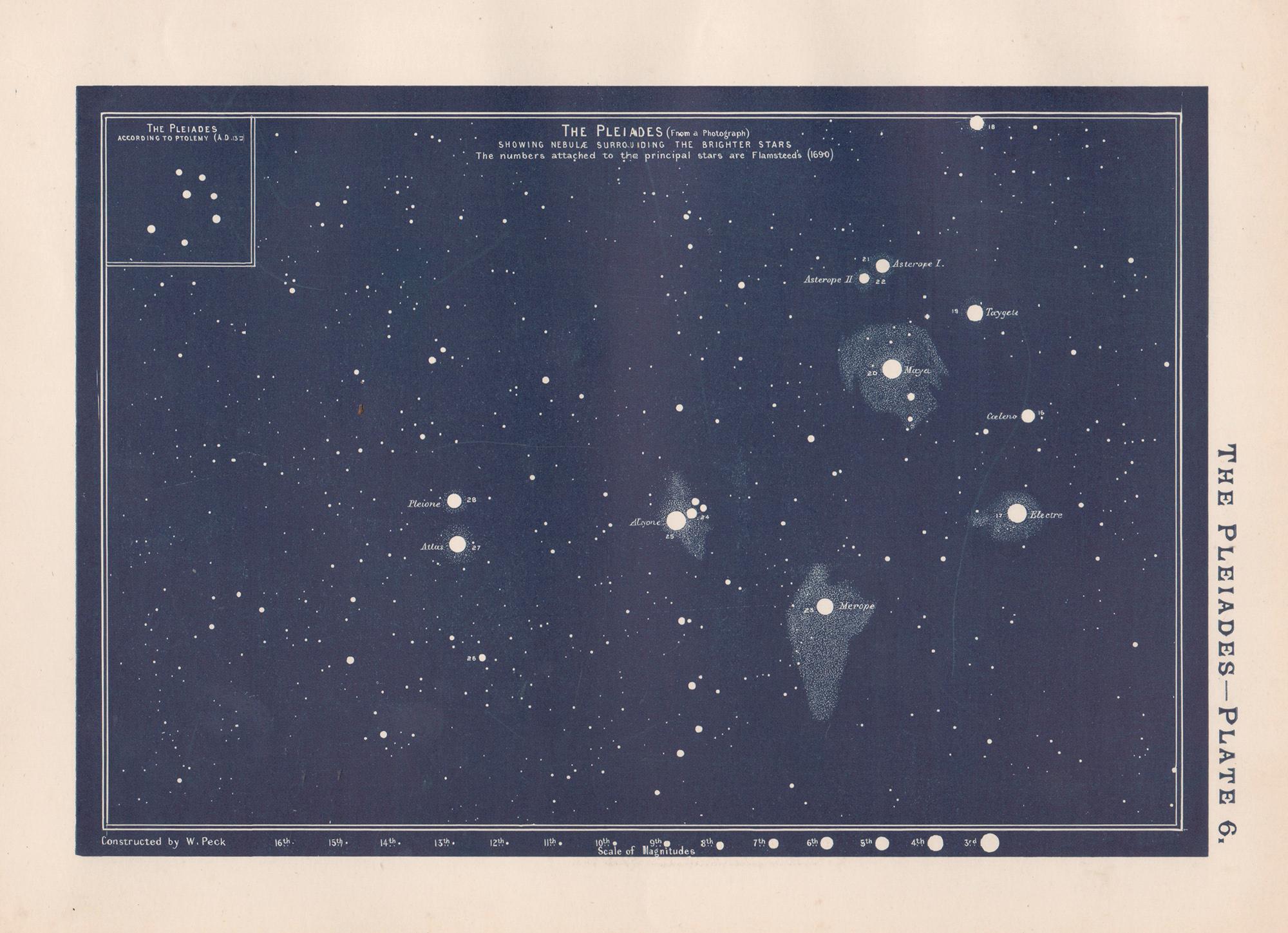 The Pleiades. Antique Astronomy celestial print