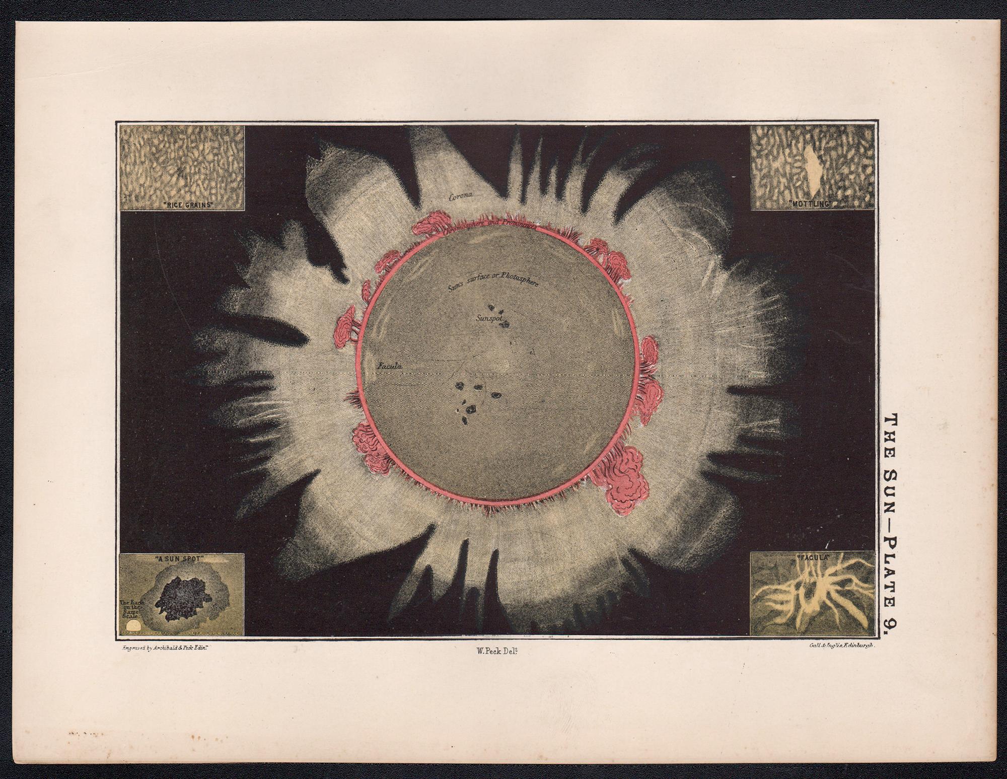 The Sun. Antiker Astronomie-Druck – Print von William Peck