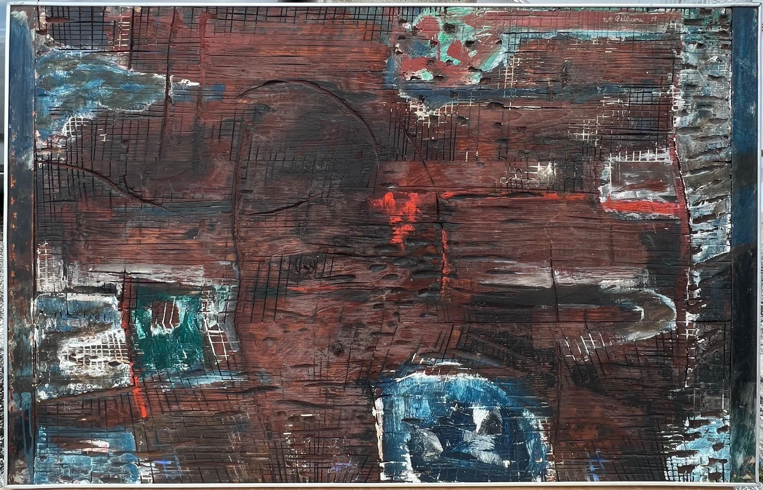 Abstrakt-expressionistisches Ölgemälde der amerikanischen Moderne, William Pellicone, Schnitzerei im Angebot 1