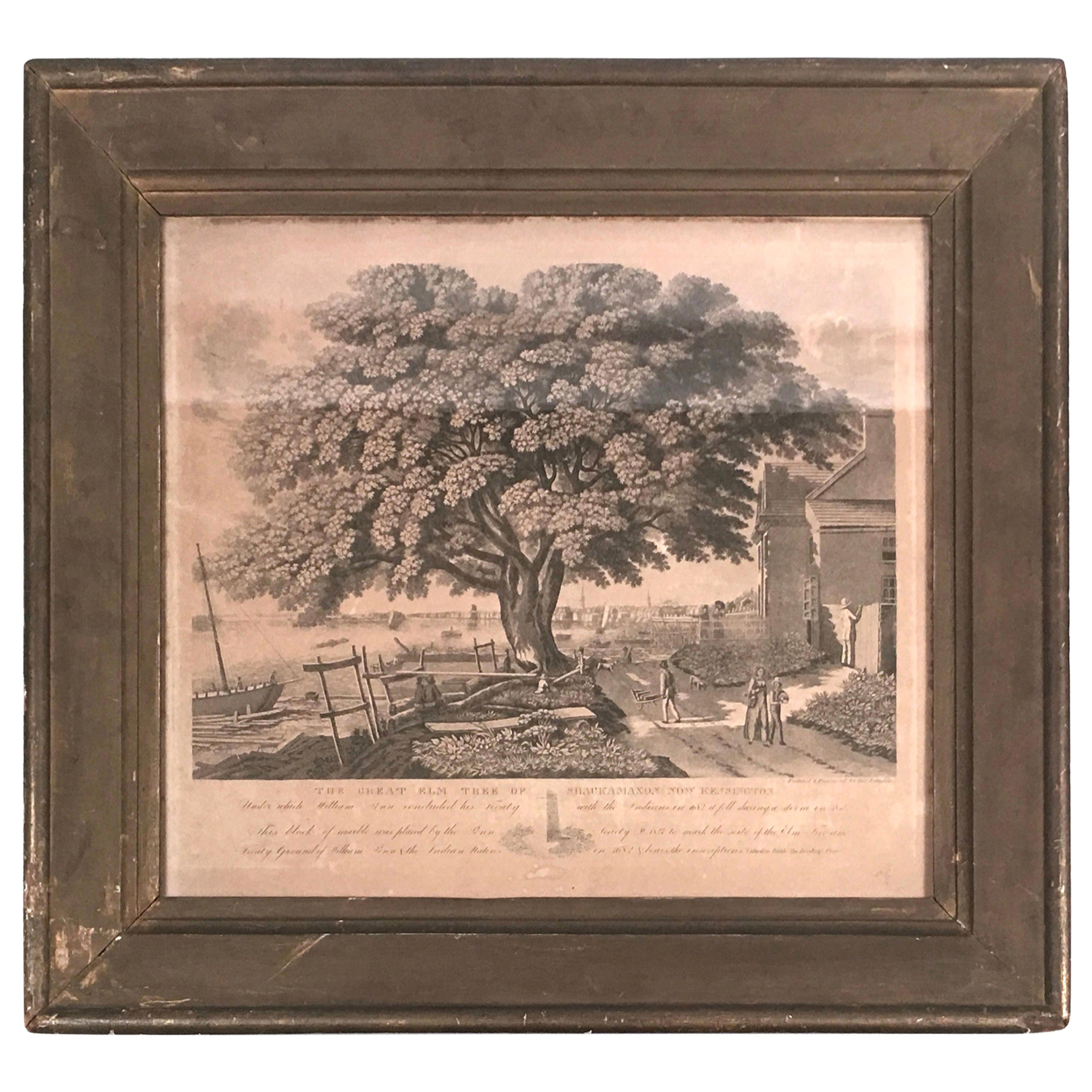 William Penn Historical Print, The Great Elm Tree of Shackamaxon in Period Frame