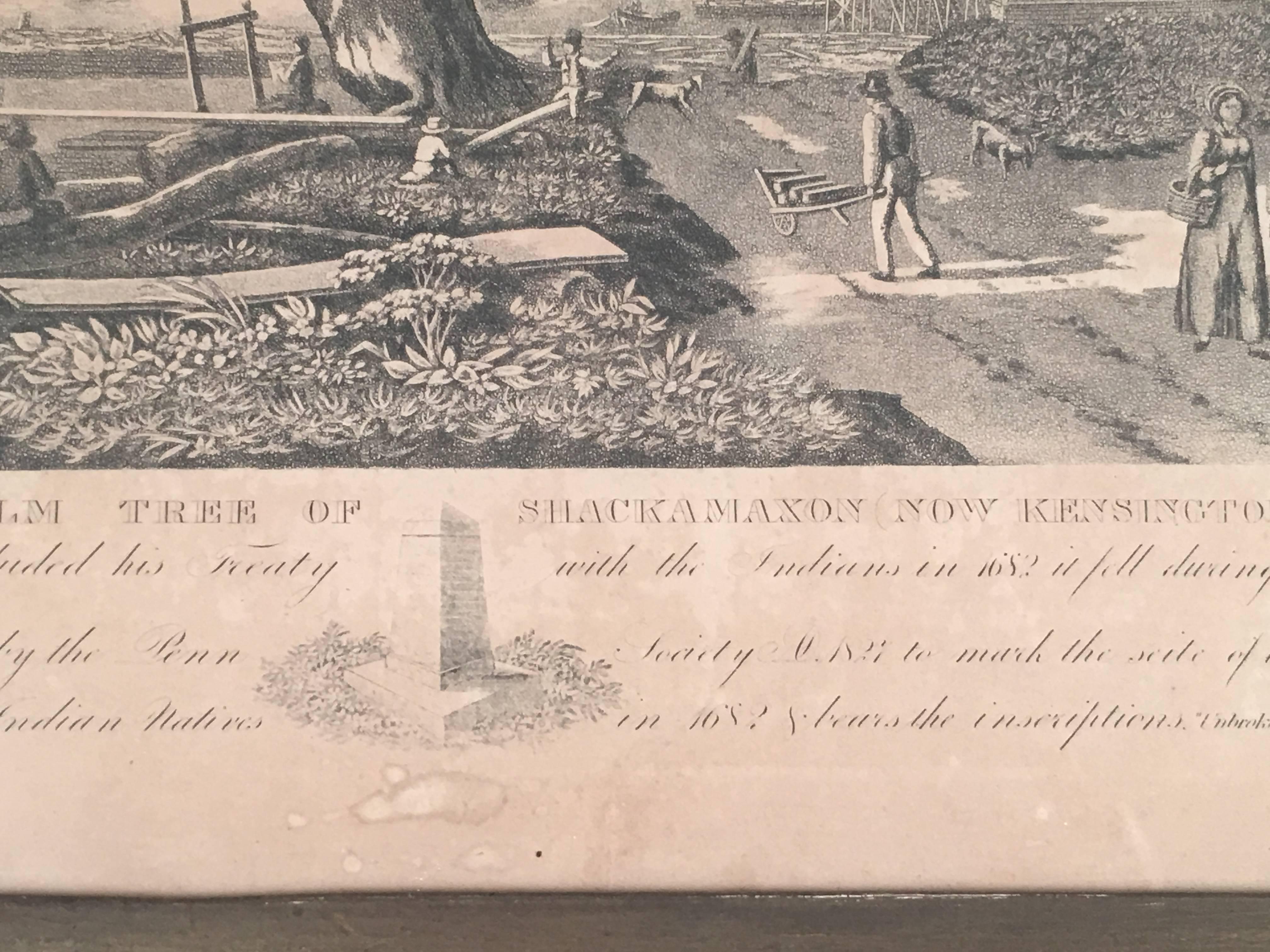 Historischer Druck von William Penn:: Der große Ulmenbaum von Shackamaxon in historischem Rahmen (amerikanisch)
